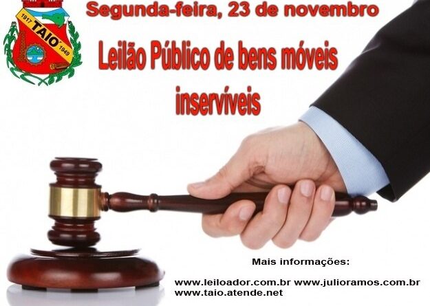 Segunda-feira, dia 23 de novembro, é o dia do Leilão Público de Taió