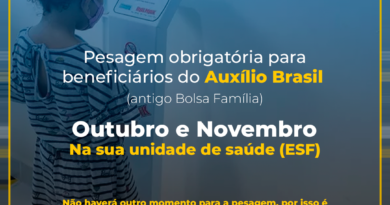 Auxílio Brasil; criança sendo pesada para acompanhamento do programa