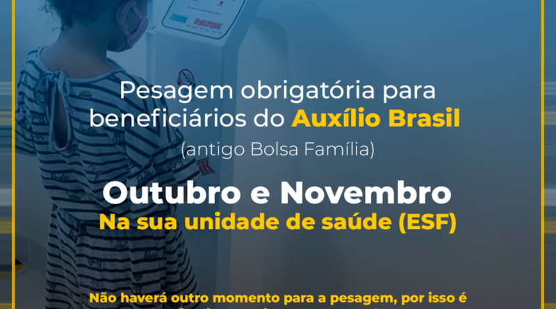 Auxílio Brasil; criança sendo pesada para acompanhamento do programa